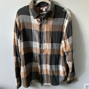 Joe Fresh Men’s 100% Cotton Plaid Flannel Button-Up Shirt L
